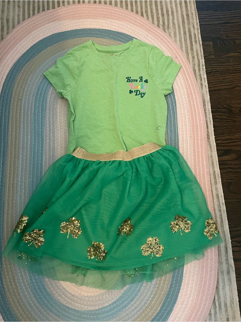 Girls Green Shamrock Tutu Dress with Gold Accents